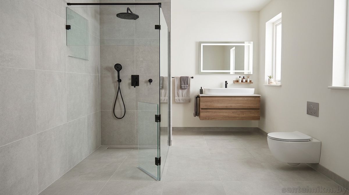 Компактная душевая Walk-in размером 80 на 100 см