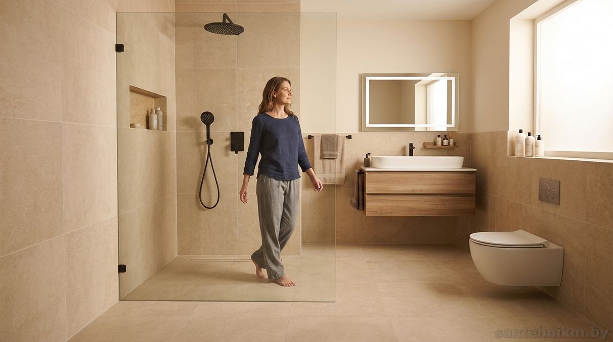 Комфортная душевая Walk-in размером 90 на 140 см